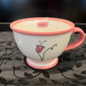 Starbucks Coffee 2006 Tulip Tea Cup “Inspiring“ White Pink Flower Design.